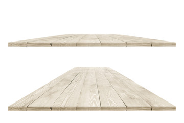Wall Mural - Empty dining table vintage style with clipping path in perspective view for product placement or montage with focus to table. Wooden board surface.