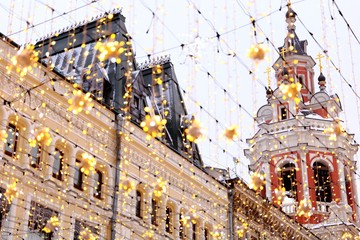 Wall Mural - near Kazan Cathedral on red square with Christmas decorations, Moscow