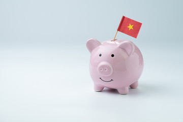 Wall Mural - China budget, economics, product trade and investment concept, happy smile pink piggy bank with the Chinese national flag isolated on white background