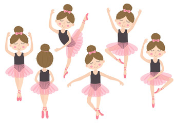 set of isolated cute ballerina girl - vector illustration, eps