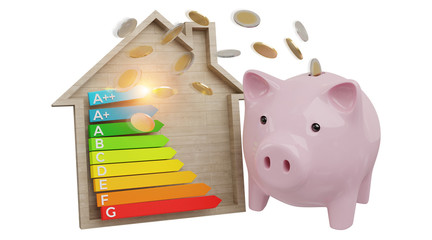 Wall Mural - energy chart rating and piggy bank illustration 3d rendering