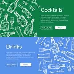 Wall Mural - vector hand drawn alcohol drink bottles and glasses banners illustration