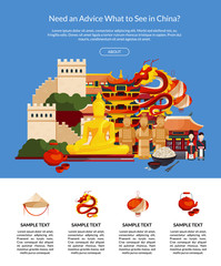 Poster - Vector flat style china elements and sights