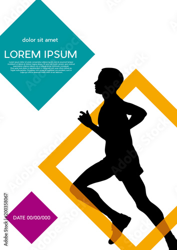 runner inside square. Marathon race concept.  Vertical vector poster background © puckillustrations