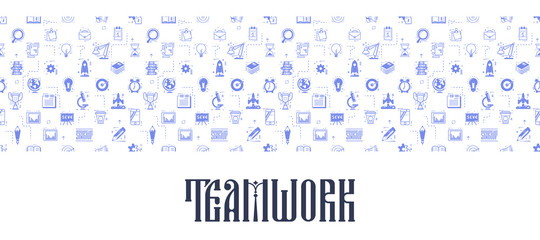 Wall Mural - Teamwork seamless pattern. Business icons linear flat style