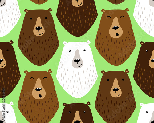 Cute childish seamless pattern with funny hand drawn cartoon characters of diffe Tableau sur Toile
