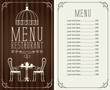 Vector menu for restaurant or cafe with a price list and a table for two, chairs and tea in a figured frame with curls in the art Deco style