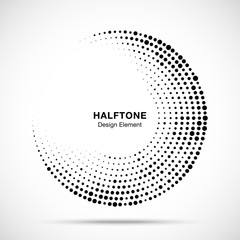 Wall Mural - halftone circle frame with black abstract random dots, logo emblem design element for technology, me