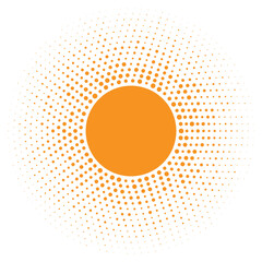 Wall Mural - sun icon. halftone orange circle with random circles texture logo design element. vector illustratio
