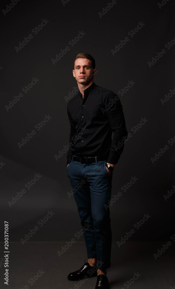 blue and white blazer dress Black Men's High-End Straight Business Casual Pants Black / 30W X 30L main image 0