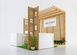 Empty and blank wood exhibition booth from side view. 3d rendering