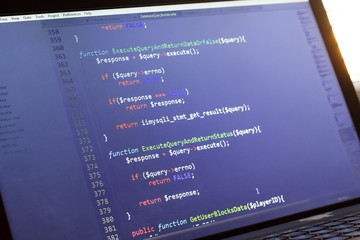 php back-end code. computer programming source code. abstract screen of web developer. digital techn