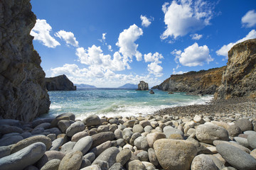 Beautiful beach of Cala Junco, Panarea,  Eolie islands, Sicily, Italy