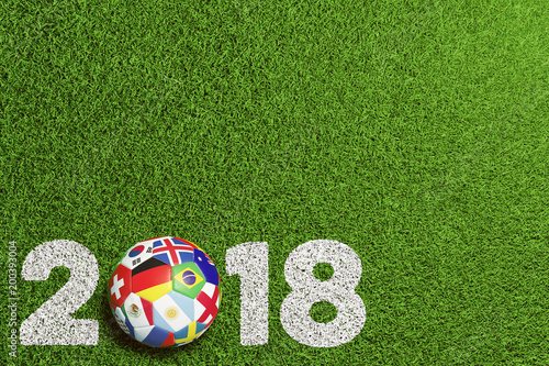 Photographie Fußball 2018 in Russland mit Teilnehmer Flaggen