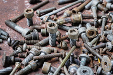 Macro shot of various screws and bolts