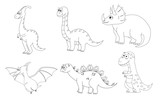 Fototapeta Dinusie - Coloring page for preschool children. Set of different cartoon d