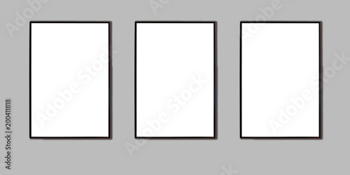 Fotografía Mock up three black frame for picture, advertisement or poster on a gray wall