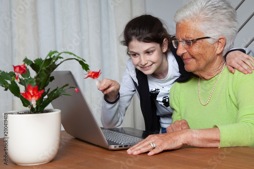 Fotografie, Obraz nipote insegna alla nonna come usare il computer