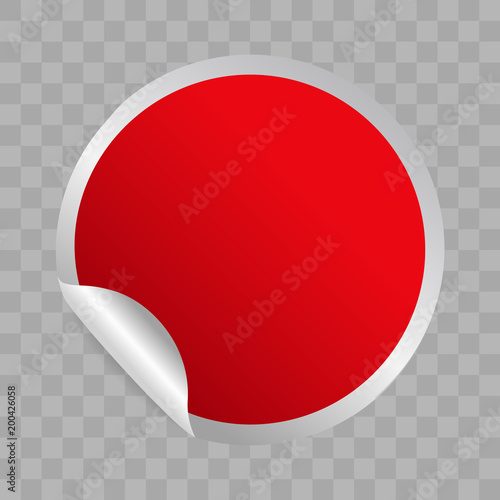 Red Realistic Blank Round Paper Sticker Template With Bent