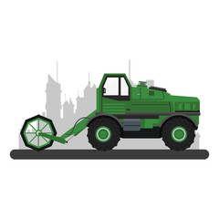 Canvas Print - Farm tractor vehicle at city over cityscape vector illustration graphic design