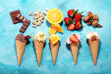 Wall Mural - Set of ice cream scoops of different colors and flavours