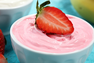 Canvas Print - whipped cream with strawberry and banana. healthy yogurt