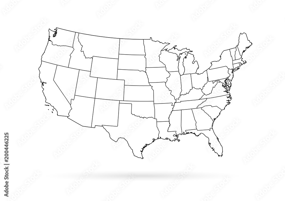 USA map black outline white background Stock Vector | Adobe Stock