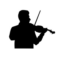 Violinist Outline On White Background, A Boy Playing On The Violin