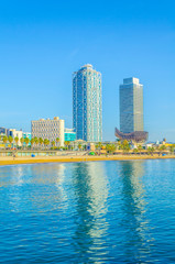 Wall Mural - View of Barceloneta beach in Barcelona, Spain