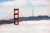 Fototapeta Mosty linowy / wiszący - San Francisco Golden Gate Bridge in Thick Fog