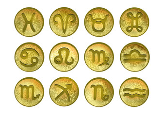 Wall Mural - A set of watercolor signs of the zodiac. Watercolor texture. Horoscope. Isolated on white background