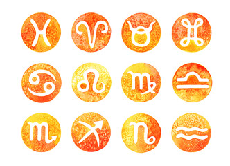 Wall Mural - A set of watercolor signs of the zodiac. Watercolor texture. Horoscope. Isolated on white background