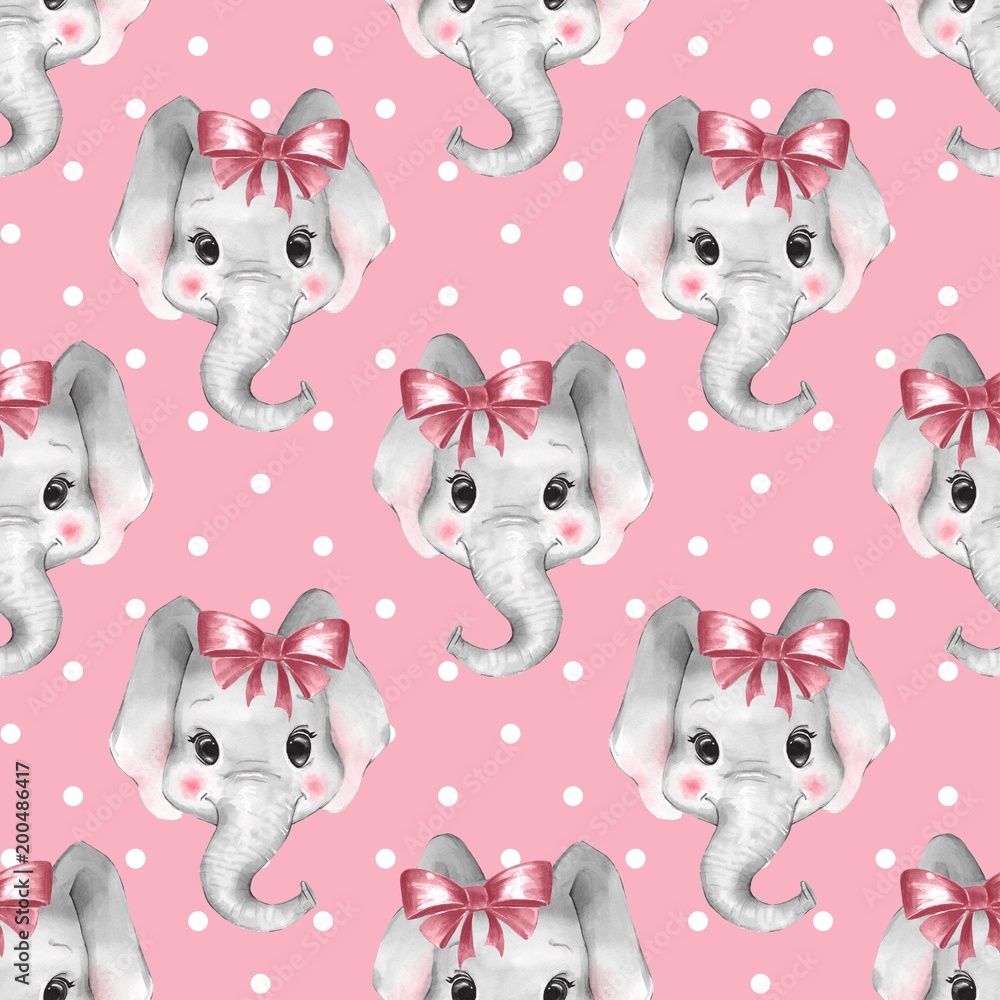 Seamless pattern with elephants 4. Cute cartoon background Stock ...