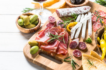 Sticker - Antipasto delicatessen - meat, cheese and wine.