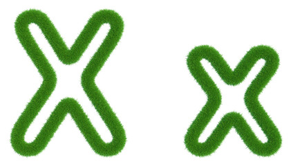 Wall Mural - Letter X of green fresh grass isolated on a white background. 3d rendering