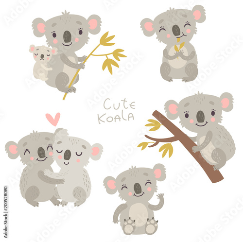 Dekoracja na wymiar  koale-zwierzeta-wektorowe-postacie