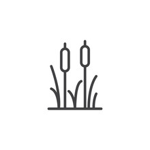 Reeds Plant Outline Icon. Linear Style Sign For Mobile Concept And Web Design. Cattail Simple Line Vector Icon. Symbol, Logo Illustration. Pixel Perfect Vector Graphics