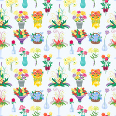 Wall Mural - Vintage floral vector bouquet garden flower seamless pattern background botanical natural illustration summer floral botany colorful bloom decoration.