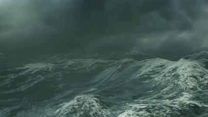 stormy ocean with dark cloudy sky and fog, digital animation