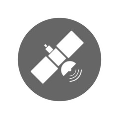 Poster - Orbital space satellite. GPS button. Vector.