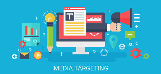 Aufkleber - Flat modern vector concept Media targeting banner with icons and text.