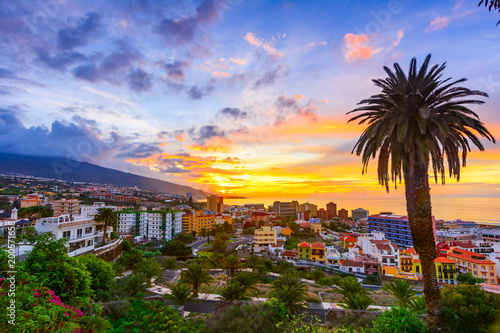 Fotomural Puerto de la Cruz, Tenerife, Canary islands, Spain: Sceninc view over the city a