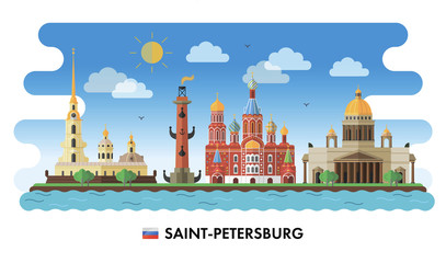 Wall Mural - Saint-Petersburg, Russia. Vector illustration of city sights