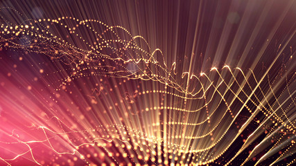 Wall Mural - science fiction background of glowing particles with depth of field and bokeh. particles form line a