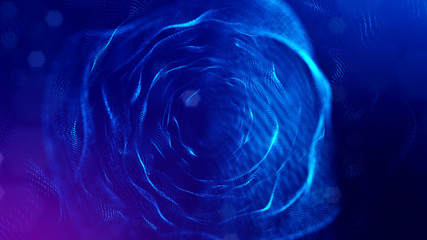Wall Mural - science fiction background of glowing particles with depth of field and bokeh. particles form line a