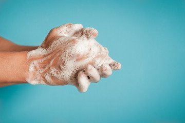 Person washing hands. Body hygiene concept. 