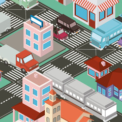 Wall Mural - isometric city scene icons