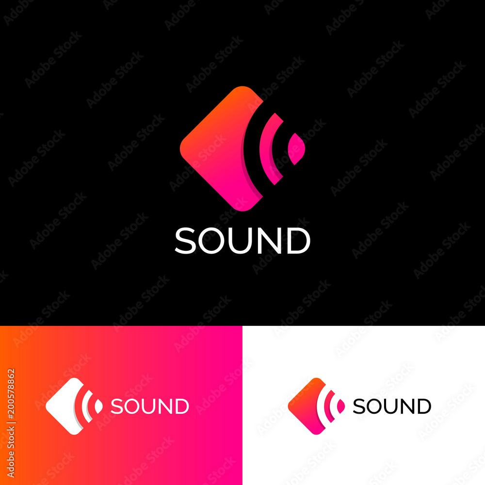 Soundclick Logo The sound of the logo. Musical acoustics logo. Orange-pink emblem ...