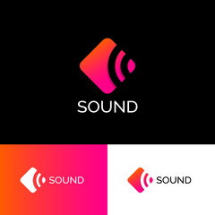 Sticker - The sound of the logo. Musical acoustics logo. Orange-pink emblem. Identity.