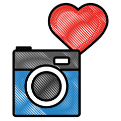 Sticker - photo camera love heart social media vector illustration drawing style